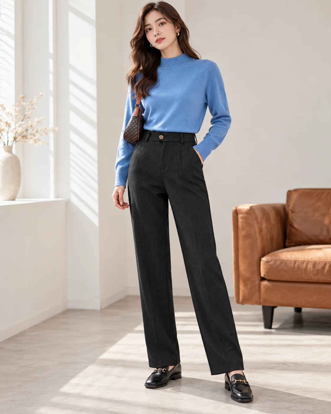 Textured High-Waist Trousers