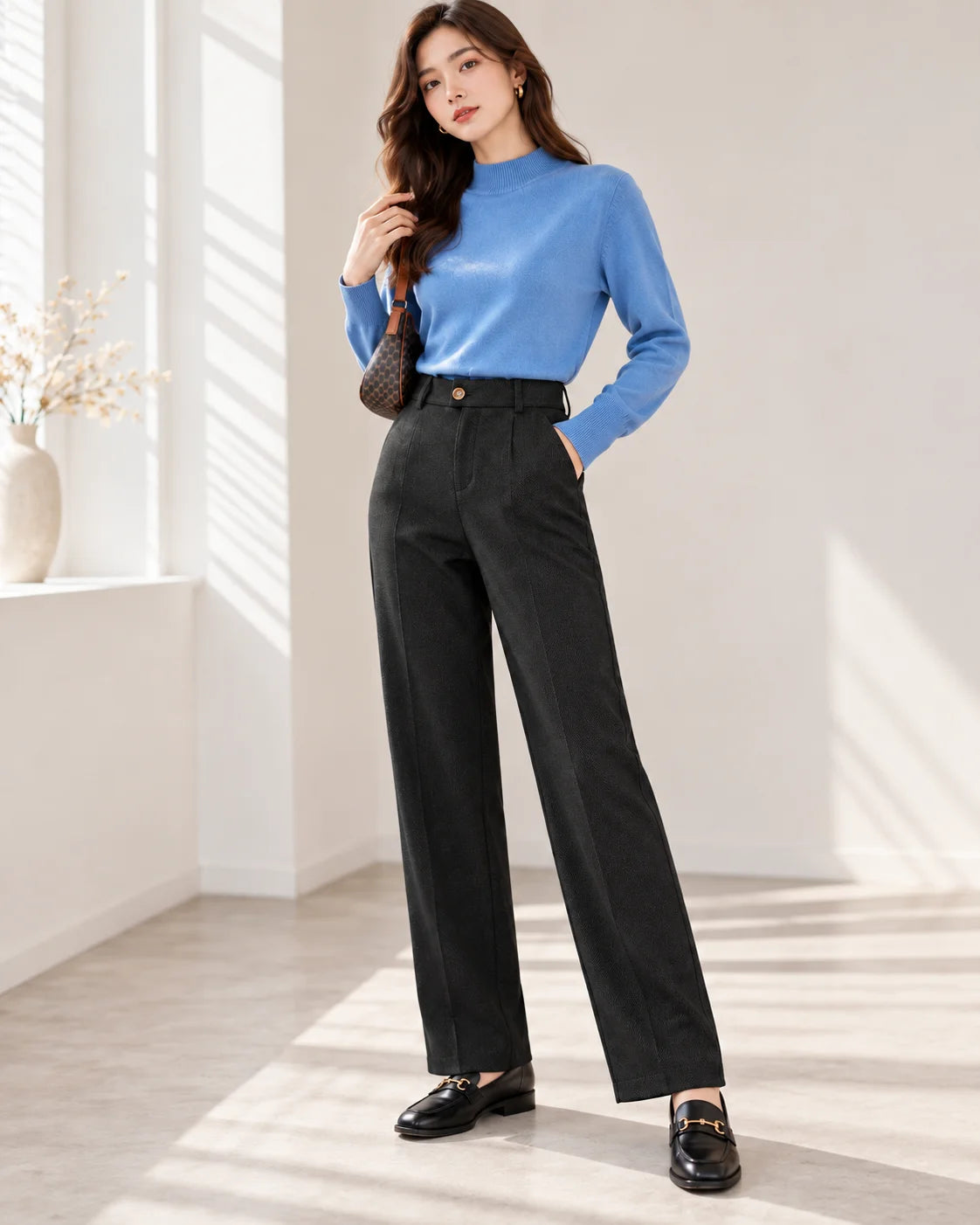 Textured High-Waist Trousers